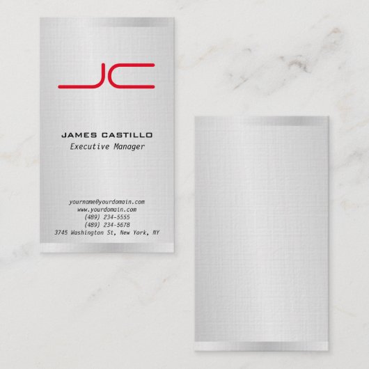 Linen Beruflich Modernes Grau-Monogramm Visitenkarte (Vorne/Hinten)