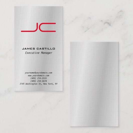 Linen Beruflich Modernes Grau-Monogramm Visitenkarte (Vorne/Hinten)