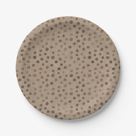 Linen Brown Dots Chic Bride Stamm Rustikal Moderne Pappteller (Vorderseite)