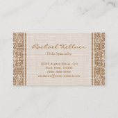 Linen Burlap White Lace Monogram Personal Contact Visitenkarte (Rückseite)