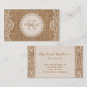 Linen Burlap White Lace Monogram Personal Contact Visitenkarte (Vorne/Hinten)