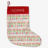 Linen Christmas Trees – Red Green Design Kleiner Weihnachtsstrumpf (Vorderseite)