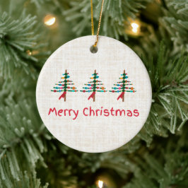 Linen Crafted Christmas Trees – Cute rustic Xmas Keramik Ornament