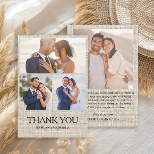 Linen Design Wedding 4 Foto Collage Vielen Dank Dankeskarte