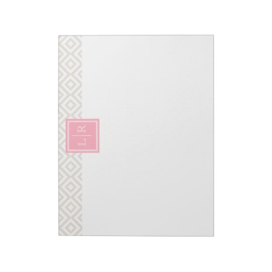 Linen-Diamanten-Muster und Monogramm Notizblock (Rotiert)