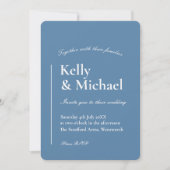 Linen Dusty Blue Typografy Wedding Einladung (Vorderseite)