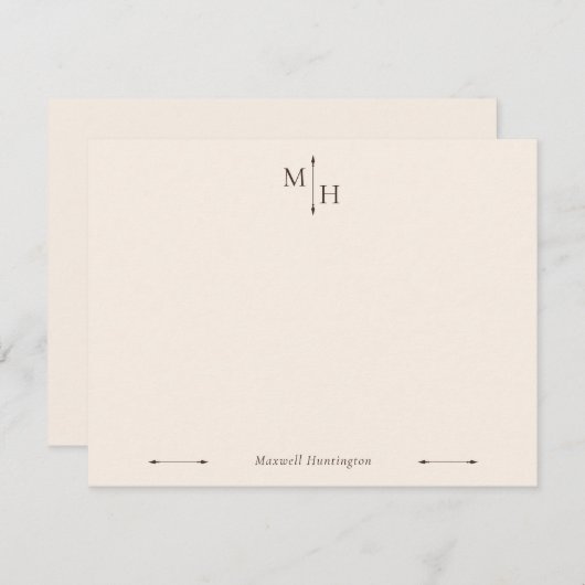 Linen Elegantes Minimalistisches Arrow Point Monog Mitteilungskarte (Vorne/Hinten)
