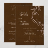 Linen Espresso Brown All in One Wedding Einladung (Vorne/Hinten)