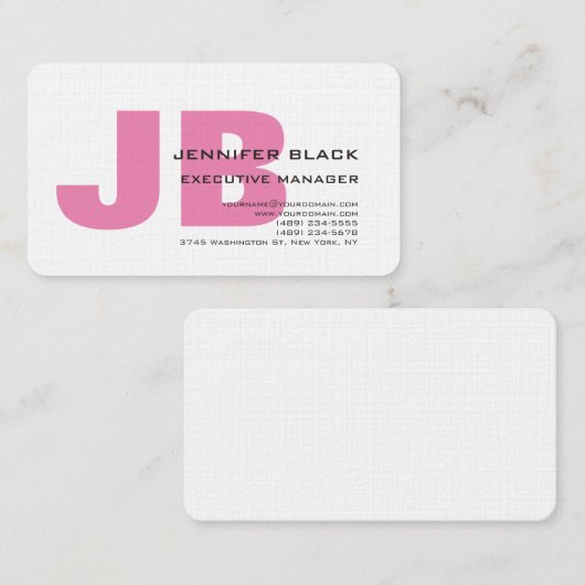 Linen fett Monogram Pink Weiß Moderne Minimalistis Visitenkarte (Vorne/Hinten)
