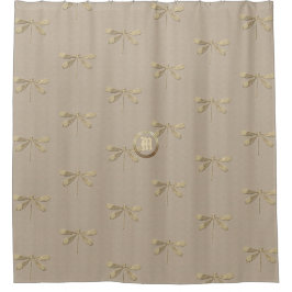 Linen Gold Dragonfly Monogram Muster Duschvorhang