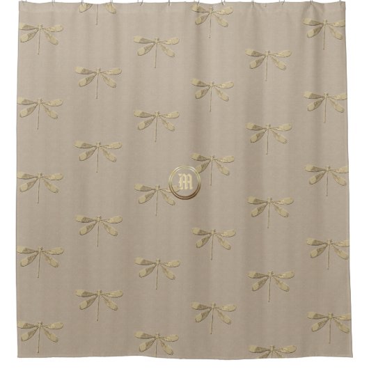 Linen Gold Dragonfly Monogram Muster Duschvorhang (Vorderseite)