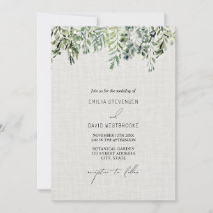 Linen Greenery Wedding Einladung