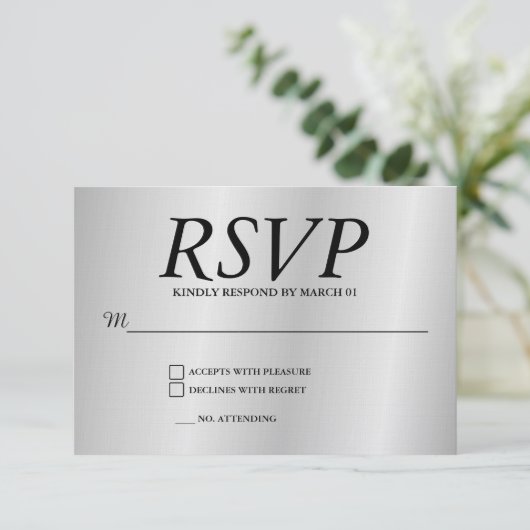 Linen Grey Wedding RSVP Response Reply Modern Card (Stehend Vorderseite)