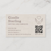 Linen Home Caregiver QR Code Certified Support Visitenkarte (Vorderseite)