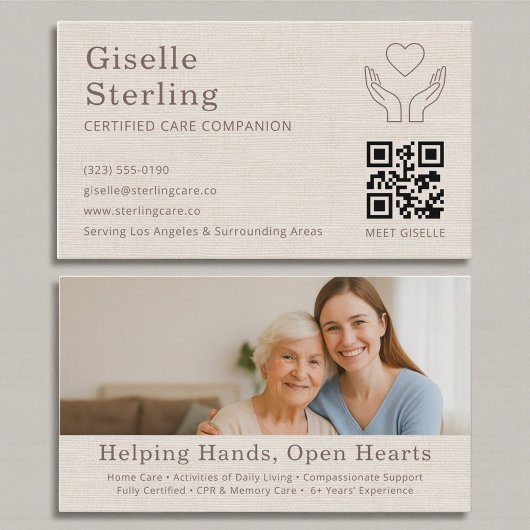 Linen Home Caregiver QR Code Certified Support Visitenkarte
