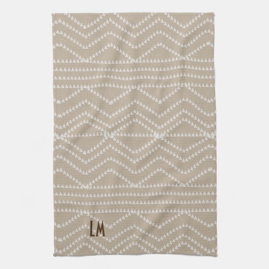 Linen Look Geometric Add Initials Monogram Geschirrtuch (Vertikal)