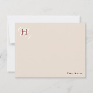Linen & Marsala Gestapelte Initials Elegant Mitteilungskarte