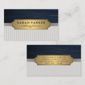 Linen Metallic Gold Blue Visitenkarte (Vorne/Hinten)