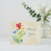 Linen mit bemalten Blume Bouquet Vielen Dank Postkarte (Stehend Vorderseite)