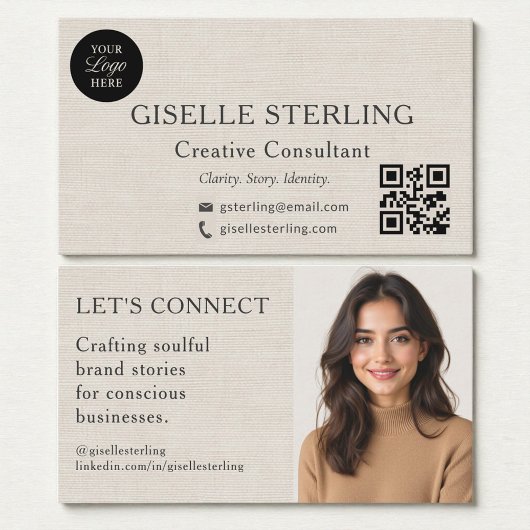 Linen Modern Minimal Professional Logo Photo Visitenkarte
