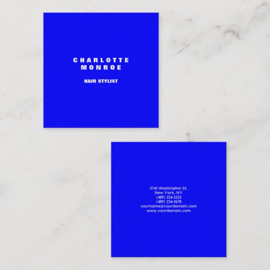 Linen Modernes Minimalistisches Berufliches Blau E Quadratische Visitenkarte (Vorne/Hinten)