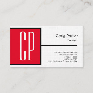 Linen Modernes Schwarz-weißes Rotes Monogramm Beru Visitenkarte