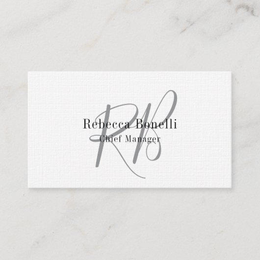 Linen Monogram Manager Zwei-seitige Schlichte Visitenkarte (Vorderseite)
