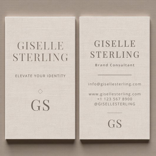 Linen Monogram Modern Elegant Minimalist  Visitenkarte