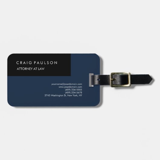 Linen Navy Blue Black Elegante Schlicht Beruflich Gepäckanhänger (Vorderseite horizontal)