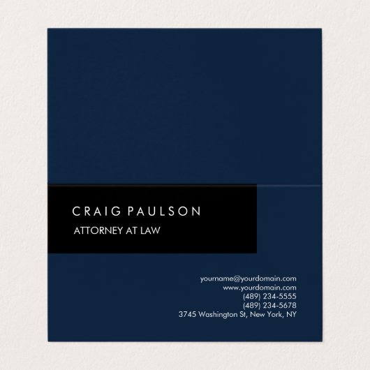 Linen Navy Blue Black Elegante Schlicht Beruflich Visitenkarten (Außenseite Aufgefaltet)
