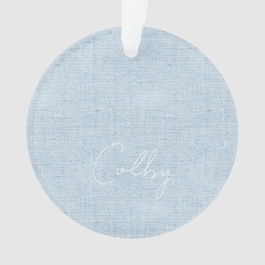 Linen Pastel Blue New Baby NAME Birthdate Sweet Ornament (Vorderseite)