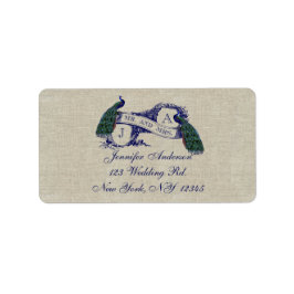 Linen Peacock Rustic Wedding RSVP Labels Adressaufkleber
