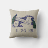 Linen Peacock Rustikales Hochzeitskissen Kissen (Rückseite)