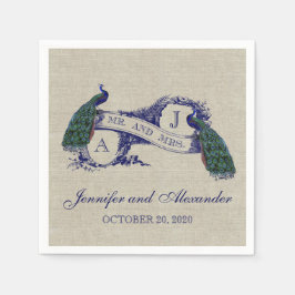 Linen Peacock Rustikales Hochzeitspapier Napkins Serviette