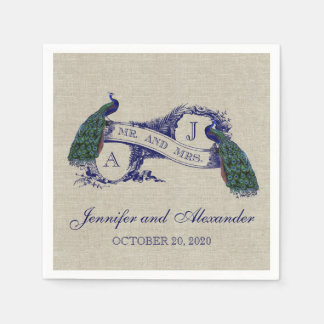 Linen Peacock Rustikales Hochzeitspapier Napkins Serviette