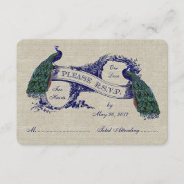 Linen Peacocks Rustic Wedding RSVP Cards Karte