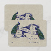 Linen Peacocks Rustic Wedding RSVP Cards Karte (Vorne/Hinten)