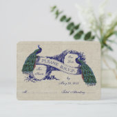 Linen Peacocks Rustic Wedding RSVP Cards Karte (Stehend Vorderseite)