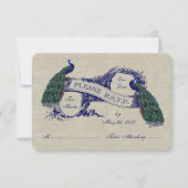 Linen Peacocks Rustic Wedding RSVP Cards Karte (Vorderseite)