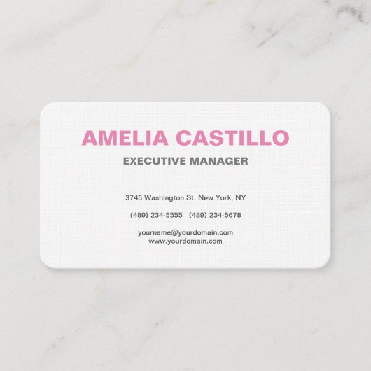 Linen Pink Weiß Moderne Elegant Einfach Minimalist Visitenkarte (Vorderseite)