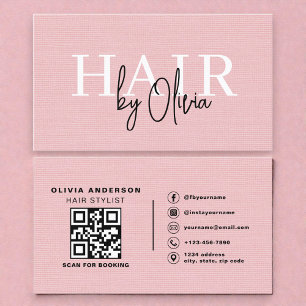 Linen-QR-Code-Friseur in rosa Typografie  Visitenkarte