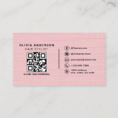Linen-QR-Code-Friseur in rosa Typografie Visitenkarte (Rückseite)