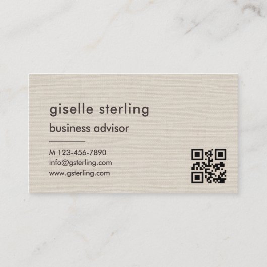 Linen QR Code Minimalist Monogram  Visitenkarte (Rückseite)