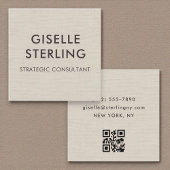 Linen QR Code Modern Minimal Typography  Quadratische Visitenkarte