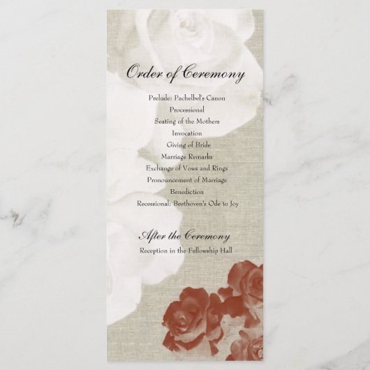 Linen Red White Ghost Rose Hochzeitsprogramm Programm (Rückseite)