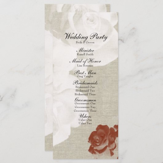 Linen Red White Ghost Rose Hochzeitsprogramm Programm (Vorne/Hinten)