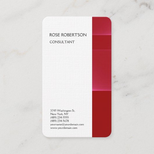 Linen Red White Minimalistisch Beruflich Schlicht Visitenkarte (Vorderseite)