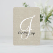 Linen Rustic Wedding RSVP Card (Stehend Vorderseite)
