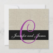 Linen Rustic Weditation Monogram Lila Einladung (Vorderseite)