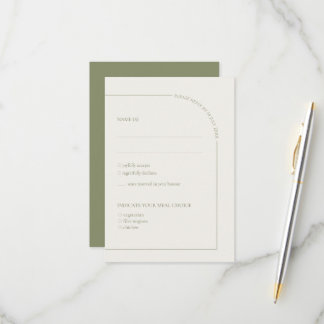  Linen & Sage Green Arch Minimalist w Meal Choice  RSVP Karte